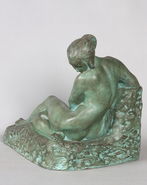 Terracotta Art Déco, Marcel BOURAINE 1886/1948, Nudo disteso, Scuola francese