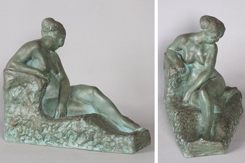 Terracotta Art Déco, Marcel BOURAINE 1886/1948, Nudo disteso, Scuola francese