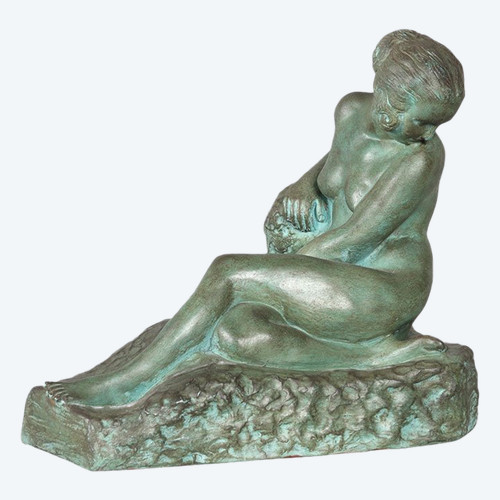 Terracotta Art Déco, Marcel BOURAINE 1886/1948, Nudo disteso, Scuola francese