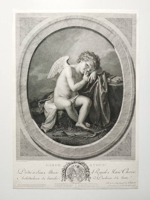 Mythological Engraving Attention To You By Porporati Love Cupid 18th C Etching Old Print