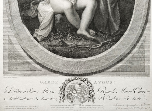 Mythological Engraving Attention To You By Porporati Love Cupid 18th C Etching Old Print