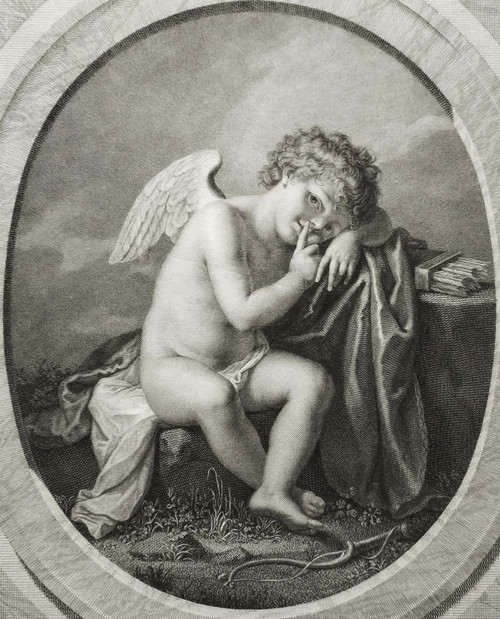 Mythological Engraving Attention To You By Porporati Love Cupid 18th C Etching Old Print