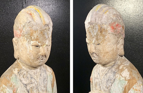Bouddha Chine, 57 cm, époque Dynastie Qing, en bois polychrome
