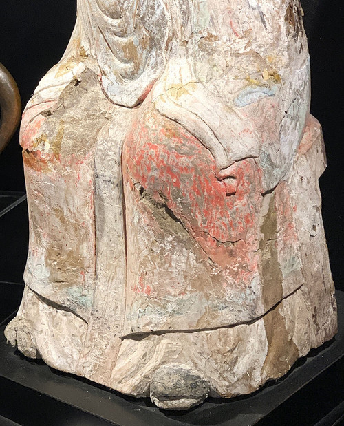Bouddha Chine, 57 cm, époque Dynastie Qing, en bois polychrome