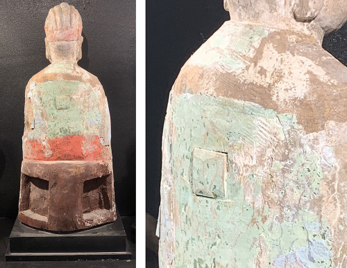 Bouddha Chine, 57 cm, époque Dynastie Qing, en bois polychrome