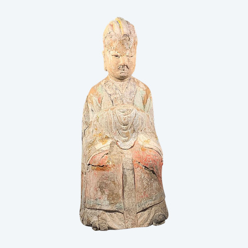 Bouddha Chine, 57 cm, époque Dynastie Qing, en bois polychrome