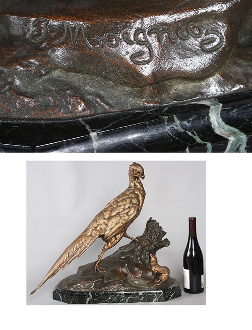 19th century bronze, 53 cm, by Jules MOIGNIEZ 1835 / 1894, Pheasant and Shrew.