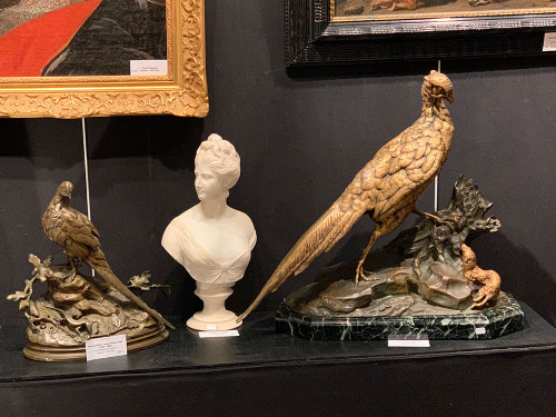 19th century bronze, 53 cm, by Jules MOIGNIEZ 1835 / 1894, Pheasant and Shrew.