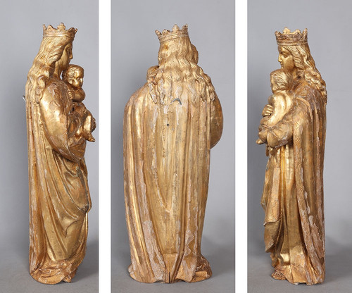 Crowned Virgin, 18th century, 56 cm, gilded wood sculpture with gold leaf