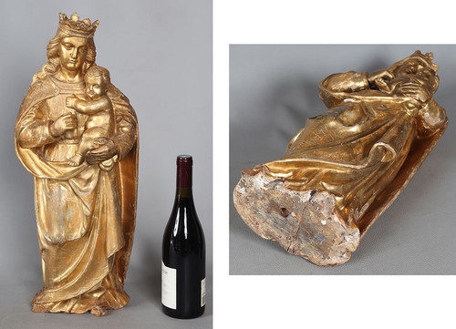 Crowned Virgin, 18th century, 56 cm, gilded wood sculpture with gold leaf