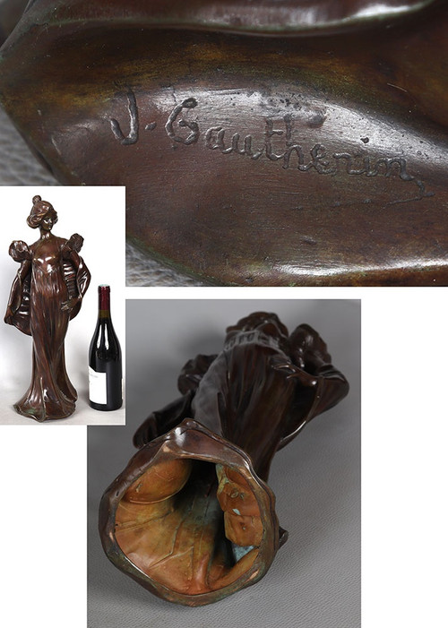 Bronzo XIX secolo, 51 cm, Jean GAUTHERIN 1840/1890, Giovane donna a seno nudo