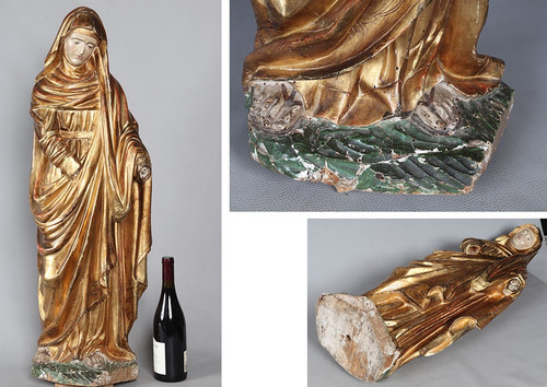 Large 18th century Virgin, 90 cm, gilded wood sculpture with gold leaf