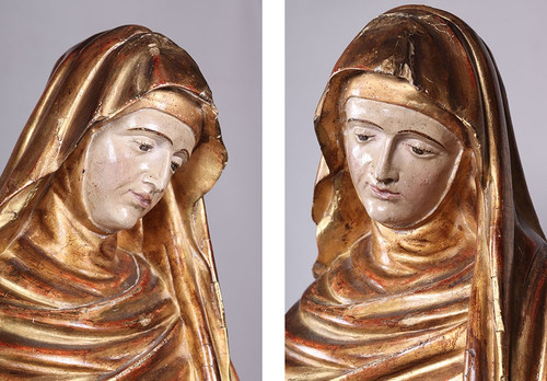 Large 18th century Virgin, 90 cm, gilded wood sculpture with gold leaf