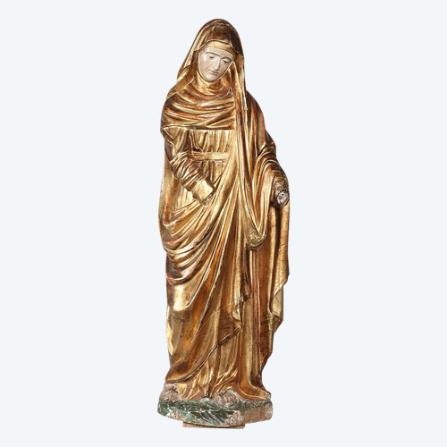 Large 18th century Virgin, 90 cm, gilded wood sculpture with gold leaf