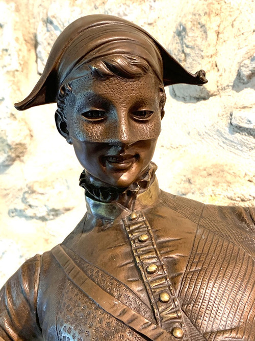Große Bronze des 19. Jahrhunderts, 85 cm, signiert Paul DUBOIS 1829/1905, Harlekin