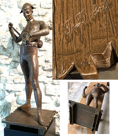 Große Bronze des 19. Jahrhunderts, 85 cm, signiert Paul DUBOIS 1829/1905, Harlekin