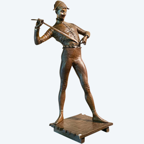 Große Bronze des 19. Jahrhunderts, 85 cm, signiert Paul DUBOIS 1829/1905, Harlekin