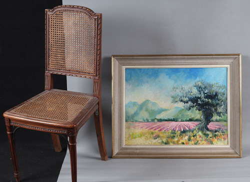 Paysage Provence, 80 x 64 cm, les lavandes, Sud de la France, École Française