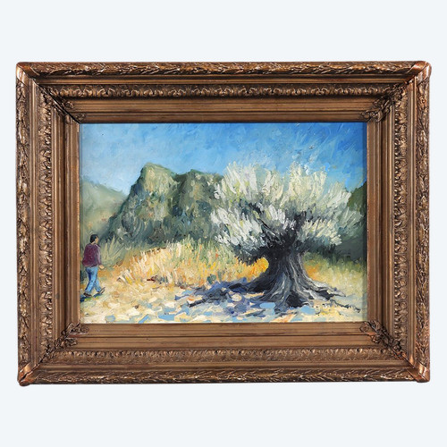 Provence-Landschaft, 62 x 50 cm, Les Oliviers, Südfrankreich, Französische Schule