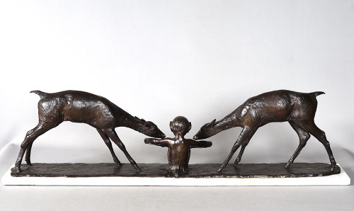 Bronze 1925, 94 cm, Ary BITTER, Gründer: SUSSE, Hirschtrinken