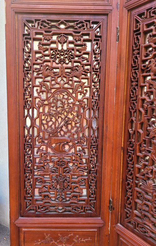 Large Carved Wooden Screen and Mirror, Asia, 20th Century