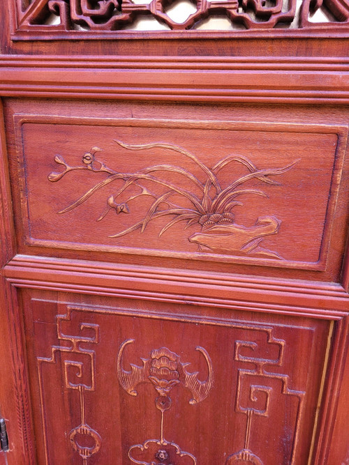 Large Carved Wooden Screen and Mirror, Asia, 20th Century