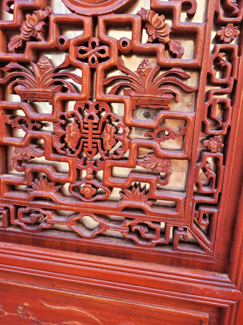Large Carved Wooden Screen and Mirror, Asia, 20th Century
