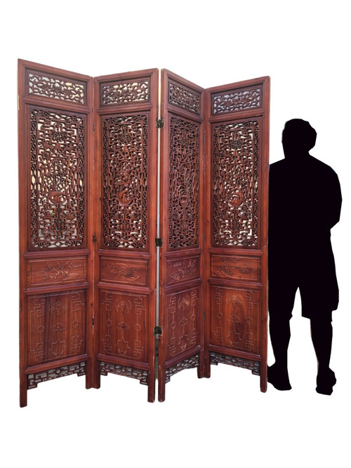 Large Carved Wooden Screen and Mirror, Asia, 20th Century