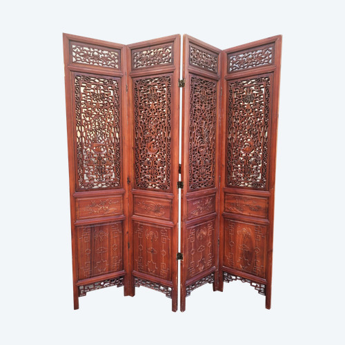 Large Carved Wooden Screen and Mirror, Asia, 20th Century