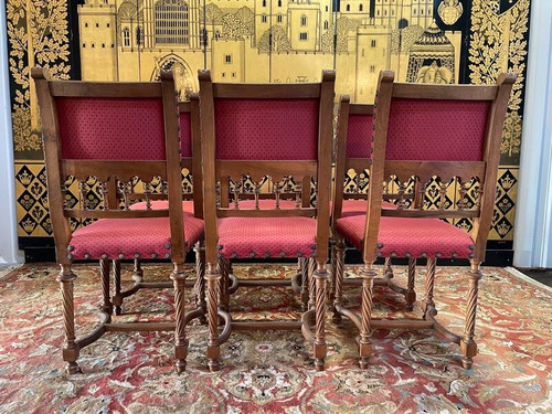Set of 6 Renaissance style carved walnut chairs - Haute époque
