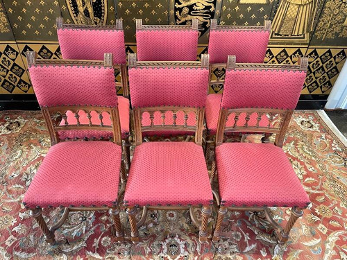 Set of 6 Renaissance style carved walnut chairs - Haute époque