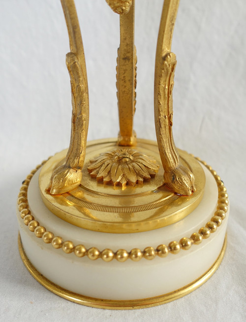 Pair of cassolettes with inverted candlesticks in gilded bronze and marble, Louis XVI style
