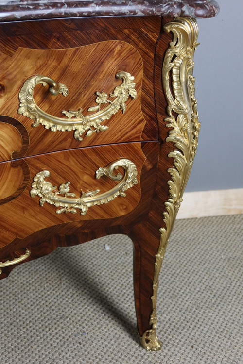Marquetry chest of drawers stamped "Perreau"