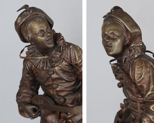 Bronzo del XIX secolo, cm 47, firmato: Eutrope BOURET 1883/1906, Pierrot