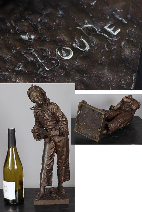 Bronzo del XIX secolo, cm 47, firmato: Eutrope BOURET 1883/1906, Pierrot