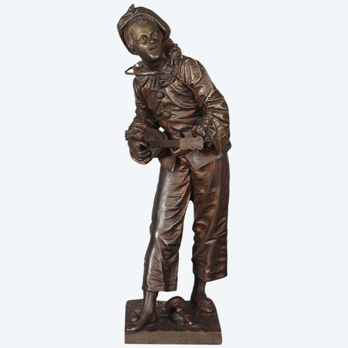 Bronzo del XIX secolo, cm 47, firmato: Eutrope BOURET 1883/1906, Pierrot