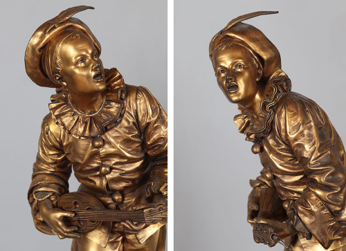 Bronze XIX°, 51 cm, signé : Eutrope BOURET 1883/1906, Pierrot