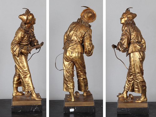 Bronze XIX°, 51 cm, signé : Eutrope BOURET 1883/1906, Pierrot