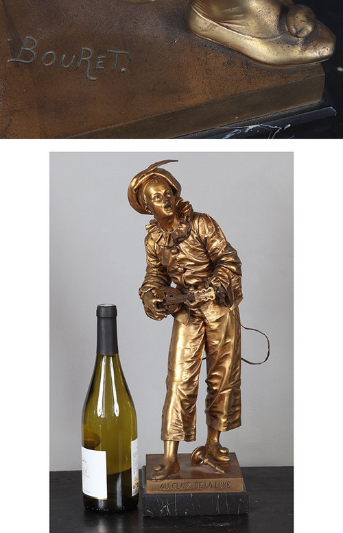 Bronze XIX°, 51 cm, signé : Eutrope BOURET 1883/1906, Pierrot