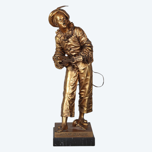 Bronze XIX°, 51 cm, signé : Eutrope BOURET 1883/1906, Pierrot