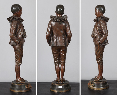 Bronzo del XIX secolo, 43 cm, firmato: GARNIER Jean 1853/1910, Pierrot