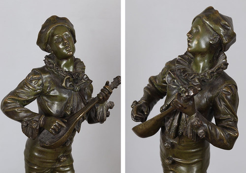 Bronzo della fine del XIX secolo, 37 cm, firmato: A.J. LAVERGNE 1863/1928, Pierrot
