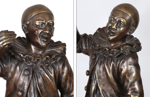 Bronzo della fine del XIX secolo, 37 cm, Emile ENGLER, Pierrot con una mosca