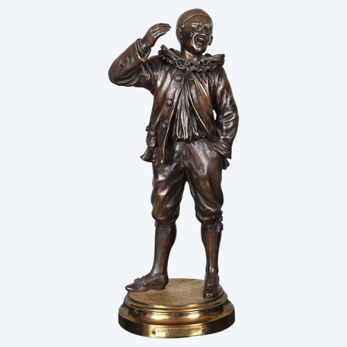 Bronzo della fine del XIX secolo, 37 cm, Emile ENGLER, Pierrot con una mosca