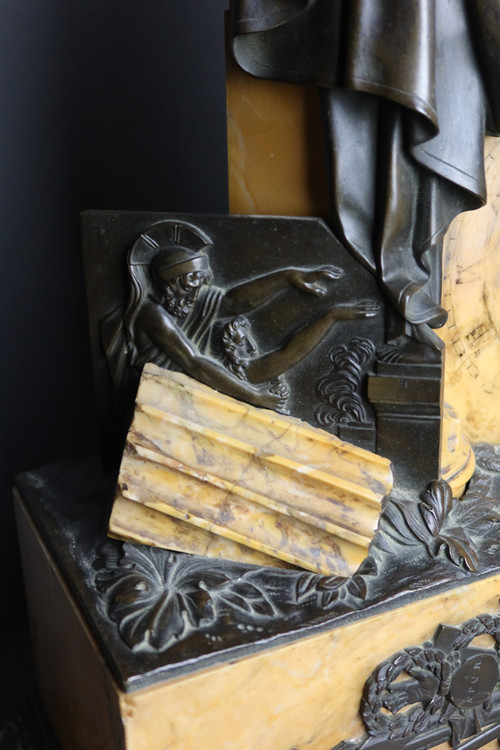 Siena marble clock and bronze cassolettes