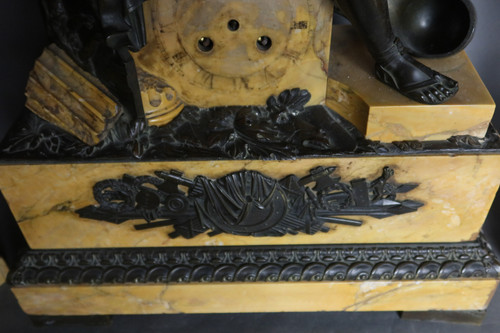 Siena marble clock and bronze cassolettes
