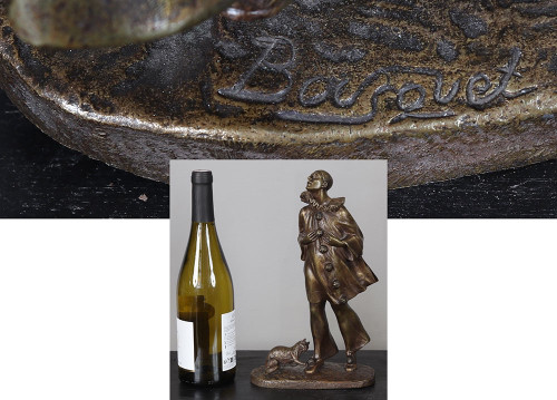 Bronzo inizi del XX secolo, 30 cm, firmato: Robert BOUSQUET 1894/1917, Pierrot e il suo gatto