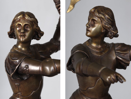 Bronzo del XIX secolo, 80 cm, Adrien Gaudez 1845/1902, Giovanna d'Arco