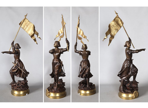 Bronzo del XIX secolo, 80 cm, Adrien Gaudez 1845/1902, Giovanna d'Arco
