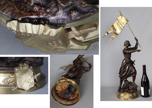 Bronzo del XIX secolo, 80 cm, Adrien Gaudez 1845/1902, Giovanna d'Arco